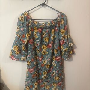 Xhilaration Blue Floral Mini Dress with Ruffle Sleeves